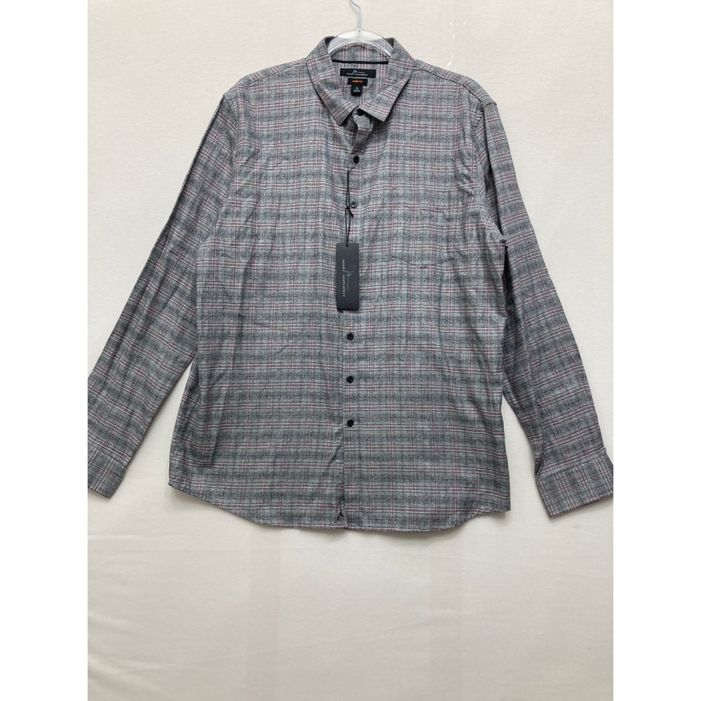 NWT Marc Anthony Button Down Shirt Size XL Grey Red Plaid Slim Fit Office Casual